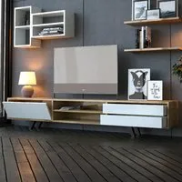 HARLEV Single Door TV Cabinet with 2 Drawers - White, Oak