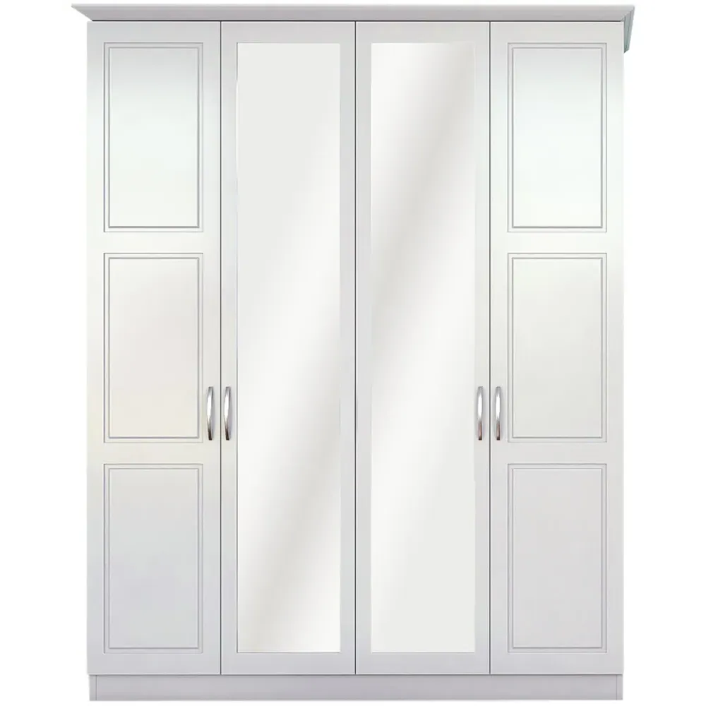 INES 4 Door Wardrobe with Mirror - White