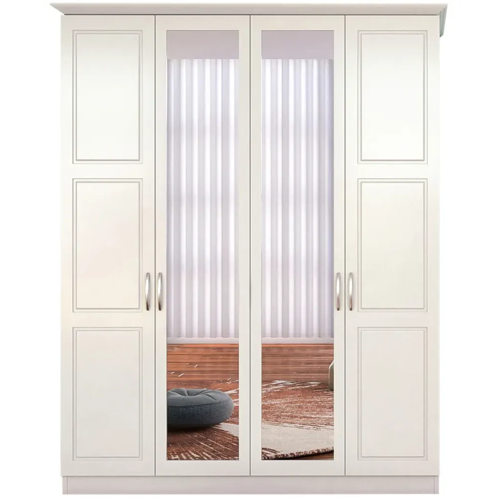 INES 4 Door Wardrobe with Mirror - White