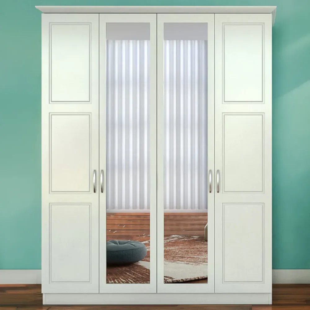 INES 4 Door Wardrobe with Mirror - White image
