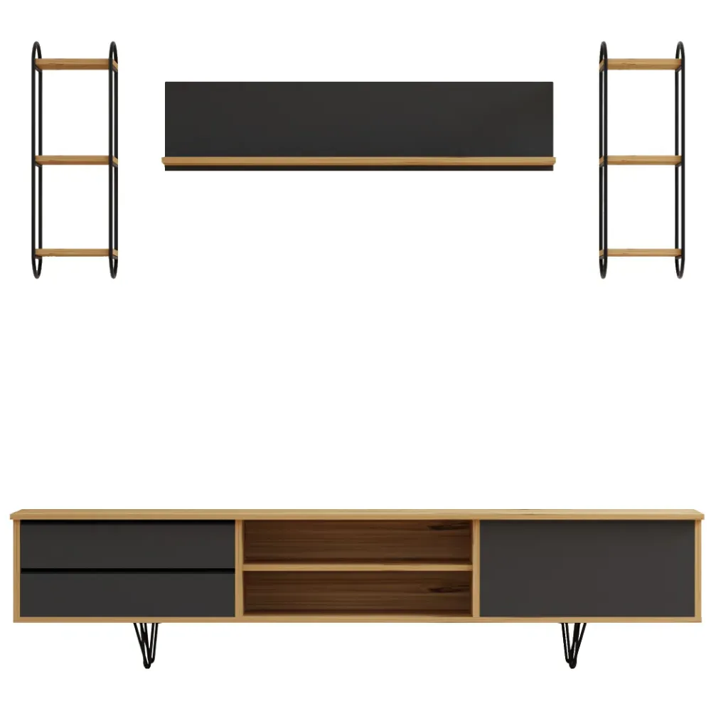 INGO Single Door TV Unit with Drawers - Black, Walnut