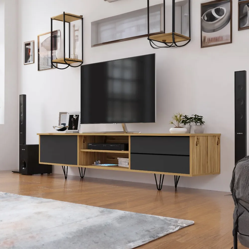 INGO Single Door TV Unit with Drawers - Black, Walnut