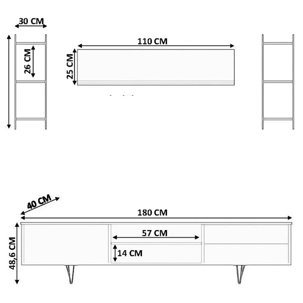 INGO Single Door TV Unit with Drawers - Black, Walnut