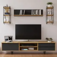 INGO Single Door TV Unit with Drawers - Black, Walnut
