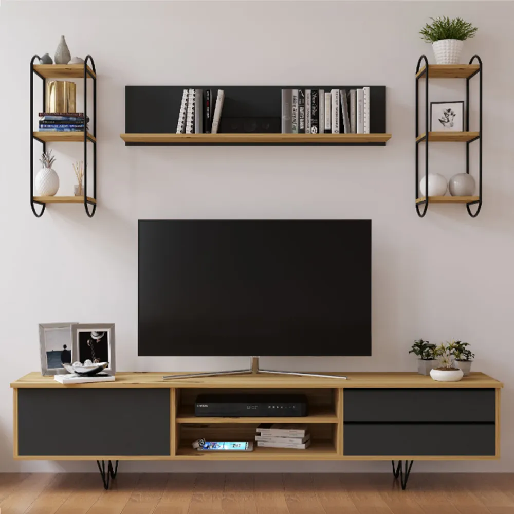 INGO Single Door TV Unit with Drawers - Black, Walnut image