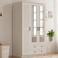JULIET 3 Door Mirror Wardrobe with Drawers - White
