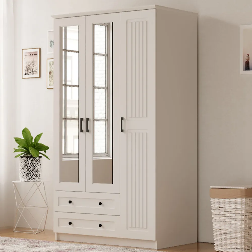 JULIET 3 Door Mirror Wardrobe with Drawers - White image