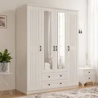 JULIET 4 Door Mirror Wardrobe with Drawers - White