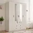 JULIET 4 Door Mirror Wardrobe with Drawers - White