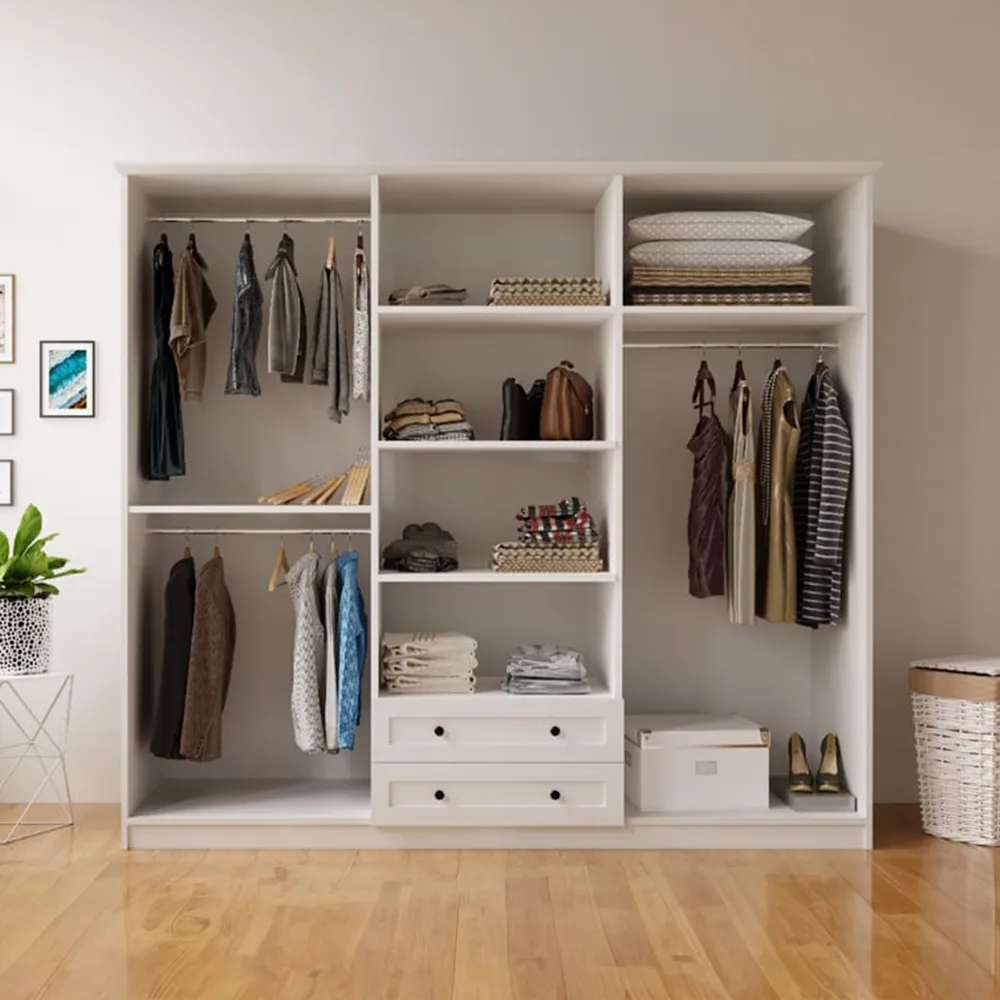 JULIET 6 Door Mirror Wardrobe with Drawers - White