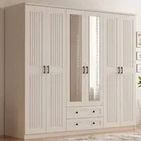 JULIET 6 Door Mirror Wardrobe with Drawers - White