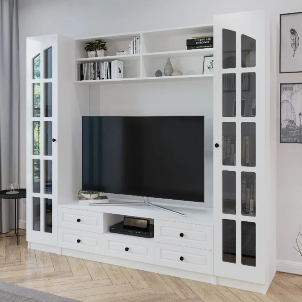 Maison 2 Door 5 Drawer TV Unit - White