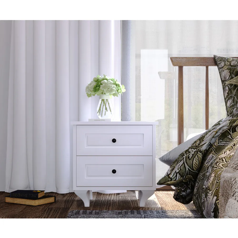 Maison 2 Drawer Bedside Table - White