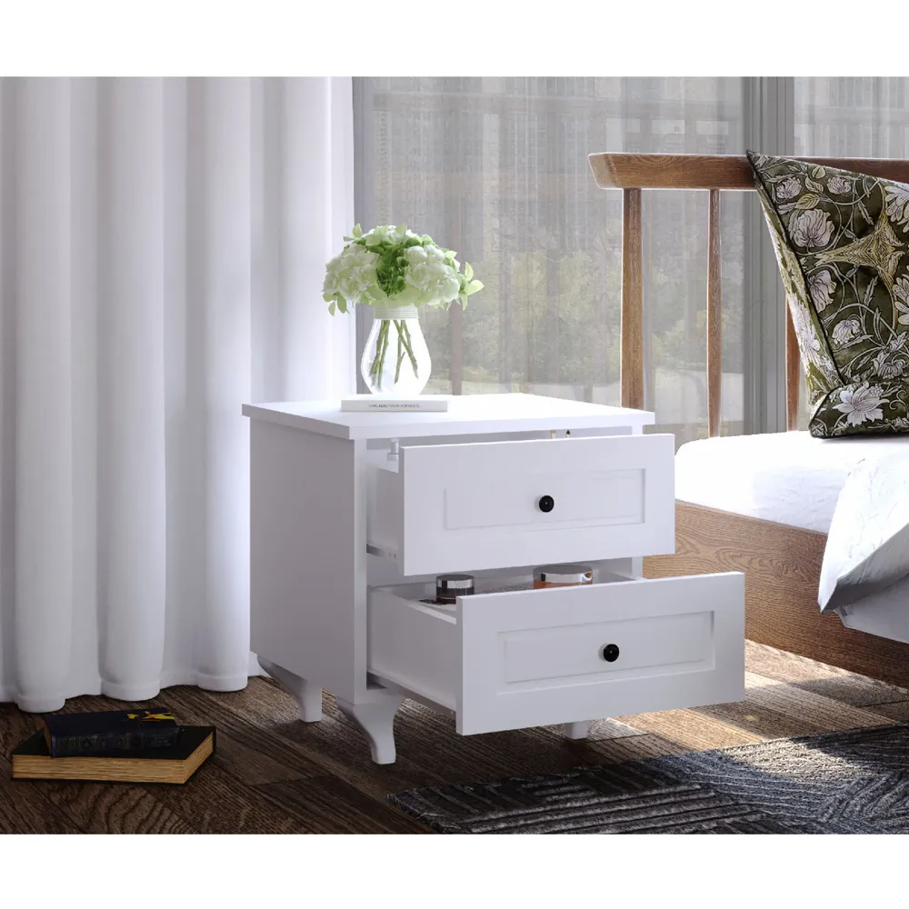 Maison 2 Drawer Bedside Table - White