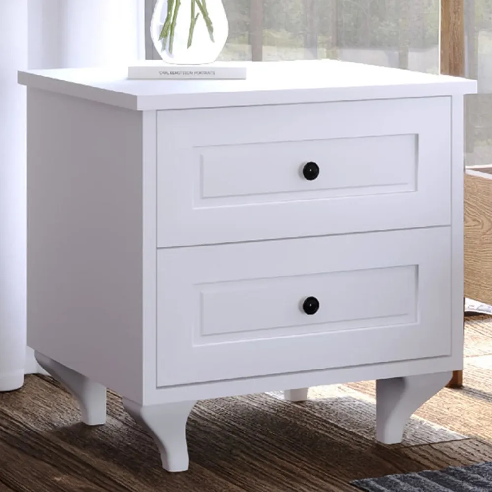Maison 2 Drawer Bedside Table - White