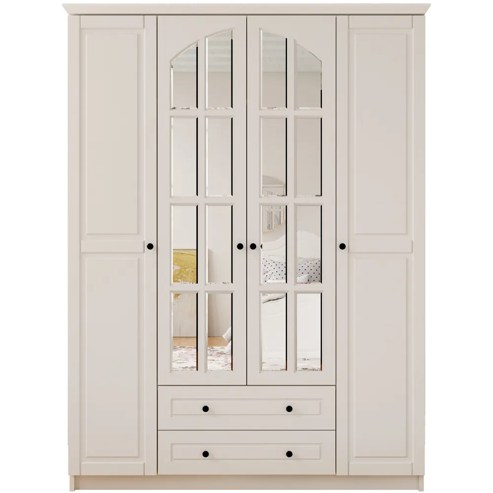 MAISON 4 Door 2 Drawer Mirror Wardrobe - White