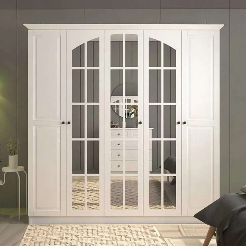 MAISON 5 Door Mirror Wardrobe - White