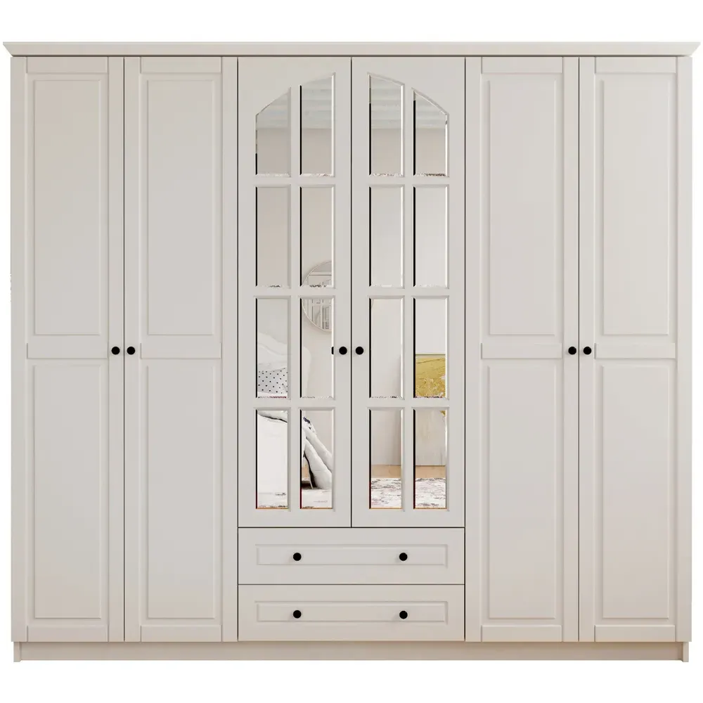 MAISON 6 Door 2 Drawer XL Mirror Wardrobe - White