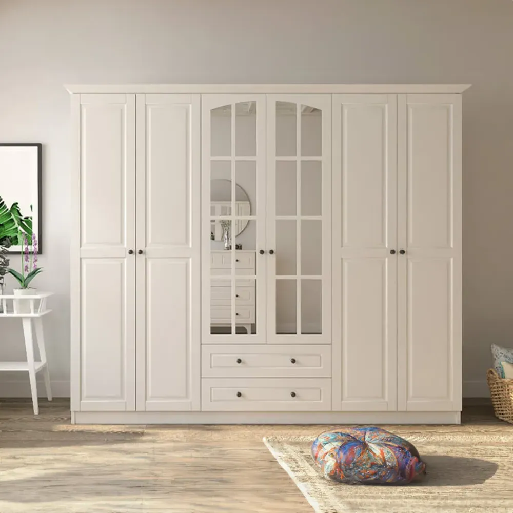 MAISON 6 Door 2 Drawer XL Mirror Wardrobe - White