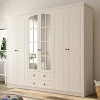 MAISON 6 Door 2 Drawer XL Mirror Wardrobe - White