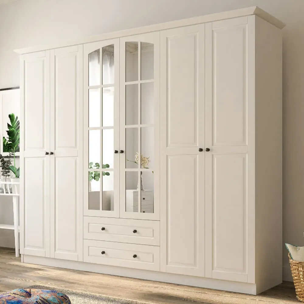 MAISON 6 Door 2 Drawer XL Mirror Wardrobe - White image
