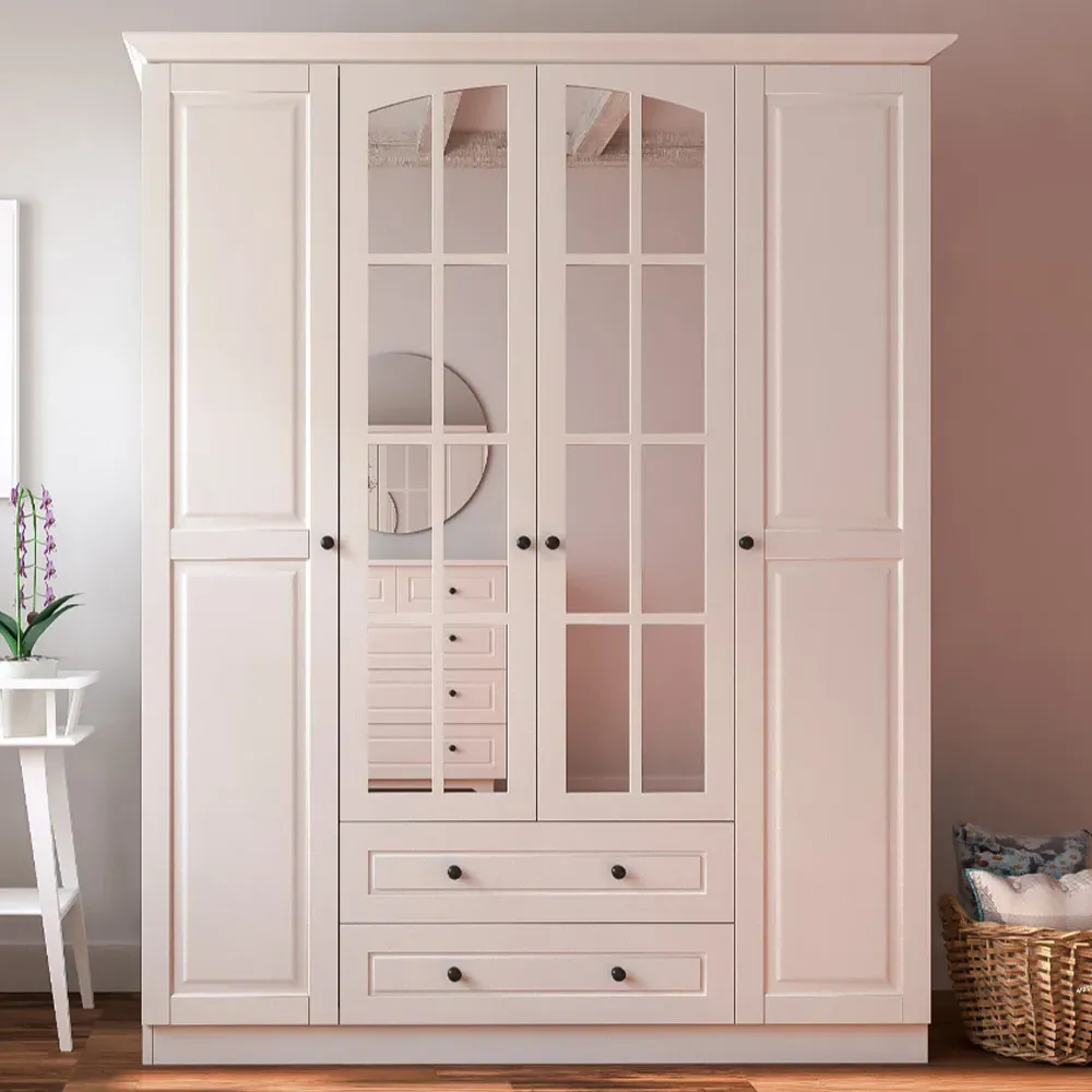 MAISON XL 4 Door 2 Drawer Mirror Wardrobe - White