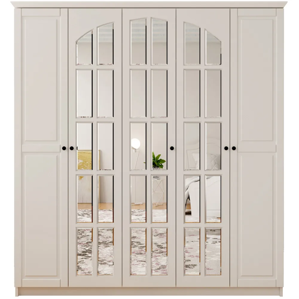 MAISON XL 5 Door Mirror Wardrobe - White