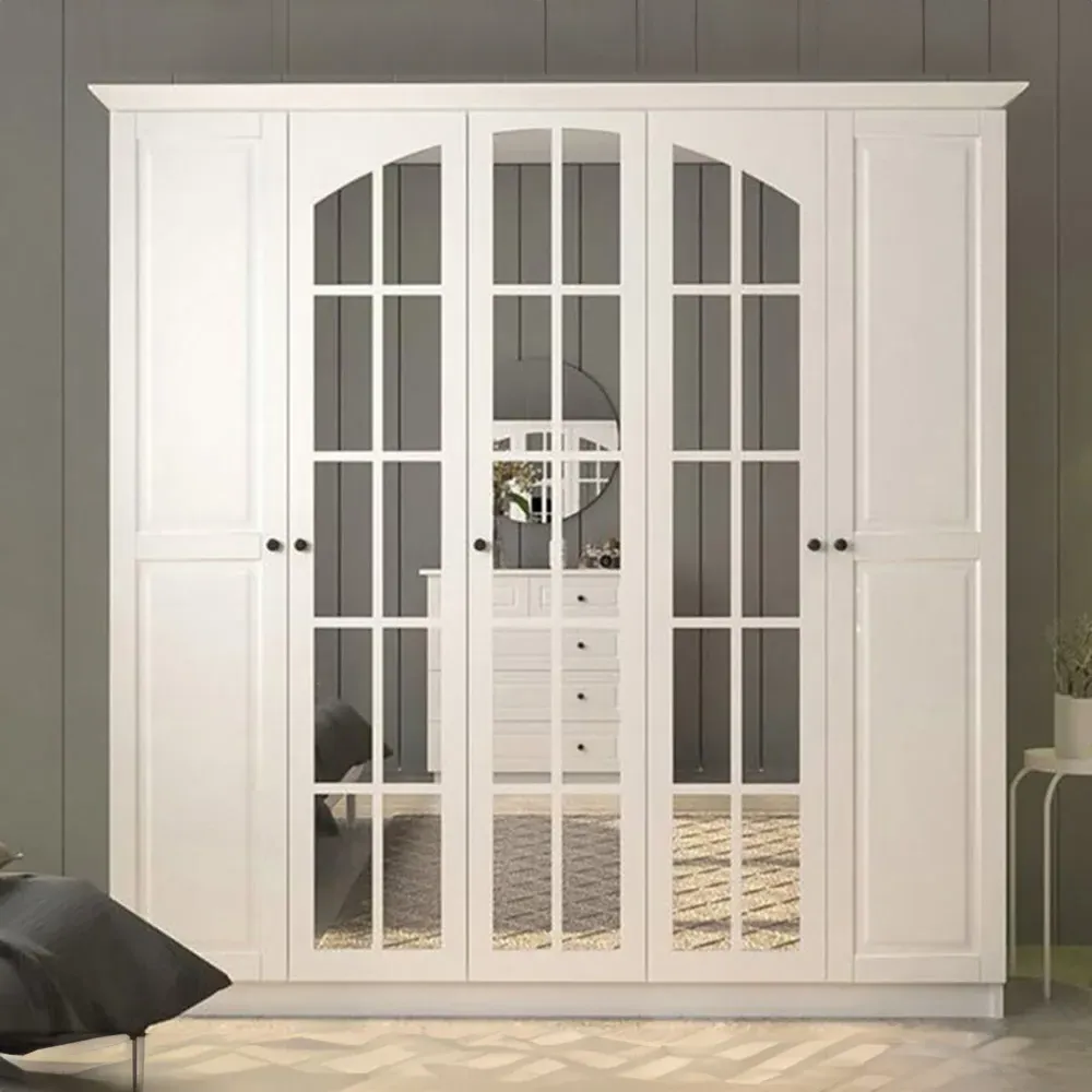 MAISON XL 5 Door Mirror Wardrobe - White
