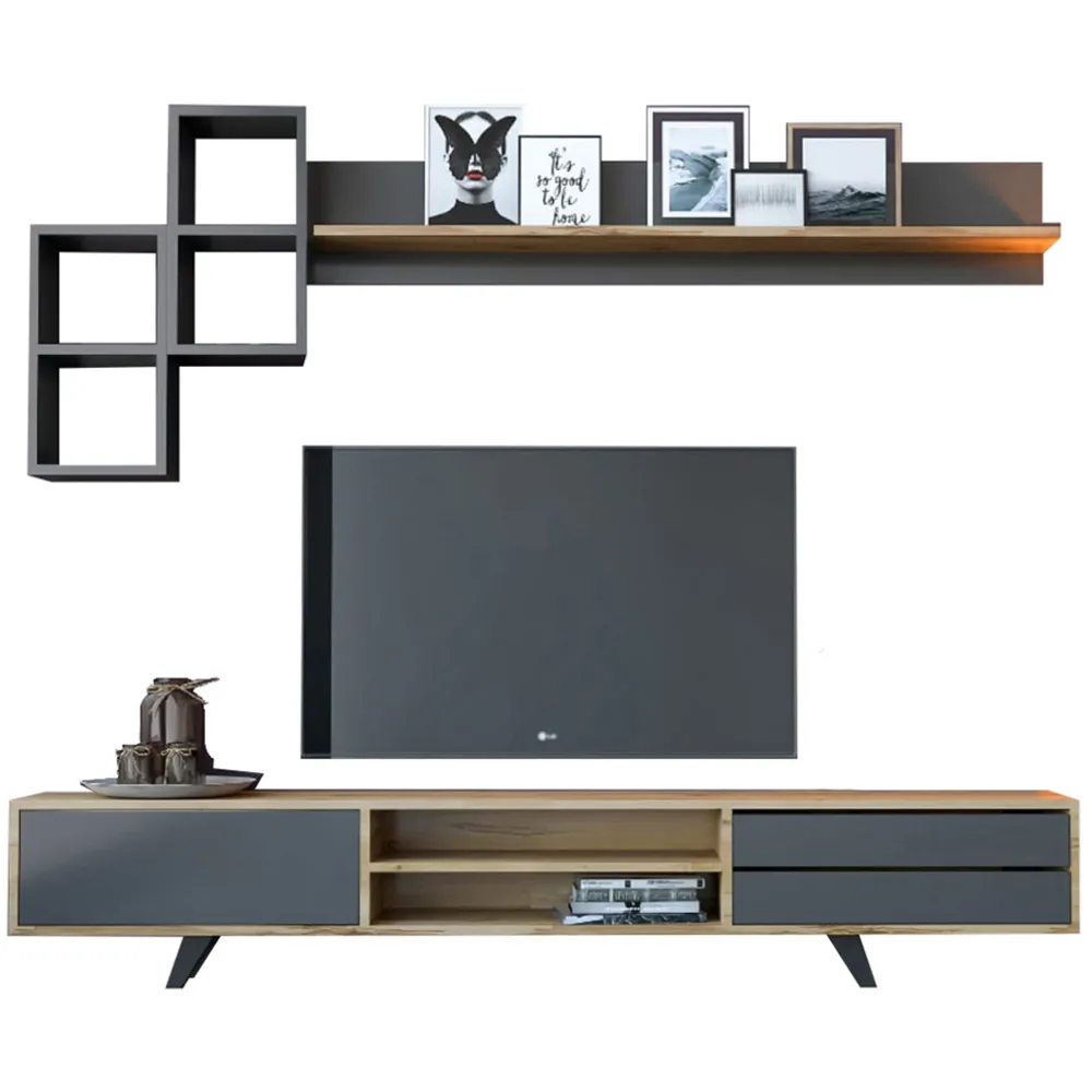 Malmo Single Door TV Unit with Storage - Anthracite, Oak