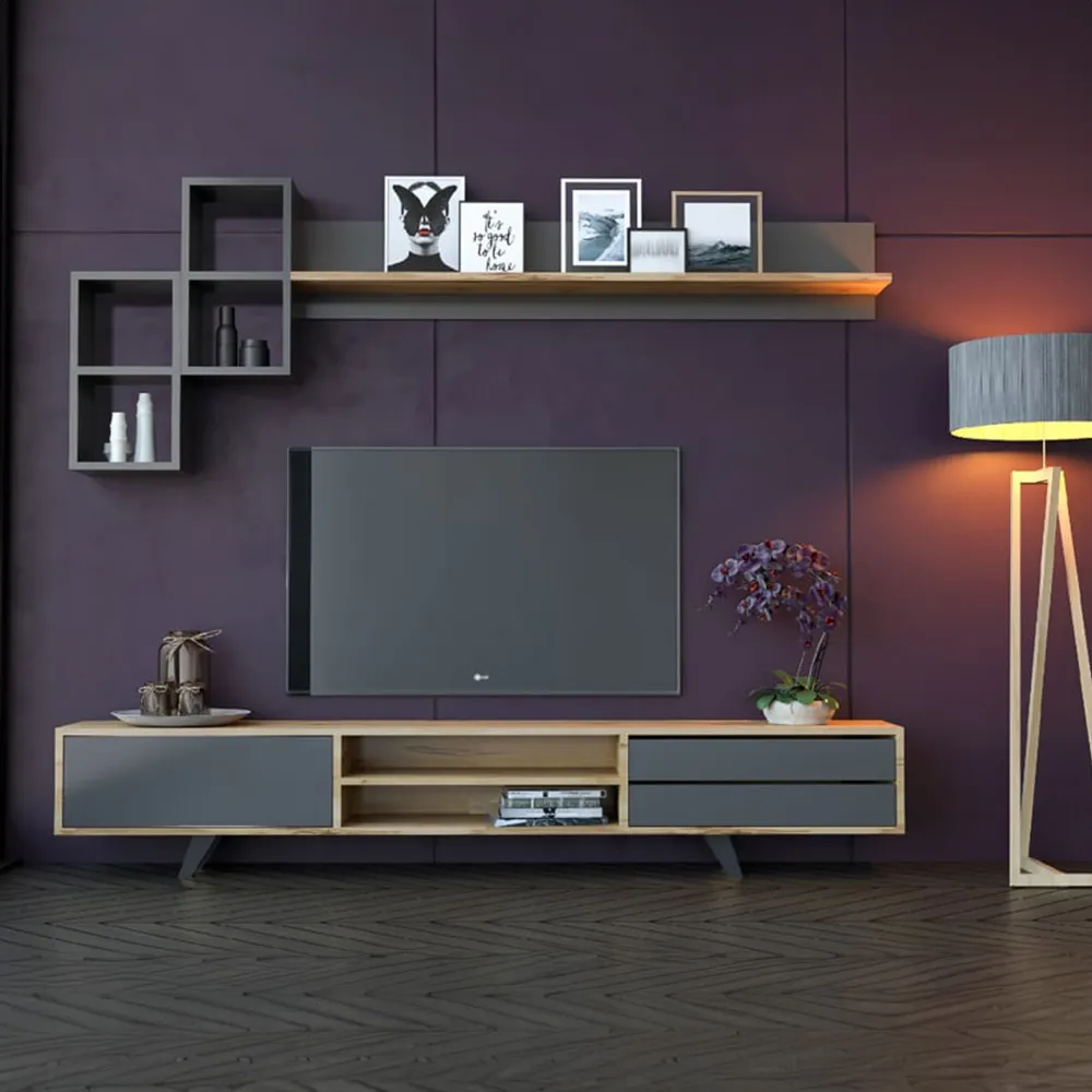 Malmo Single Door TV Unit with Storage - Anthracite, Oak