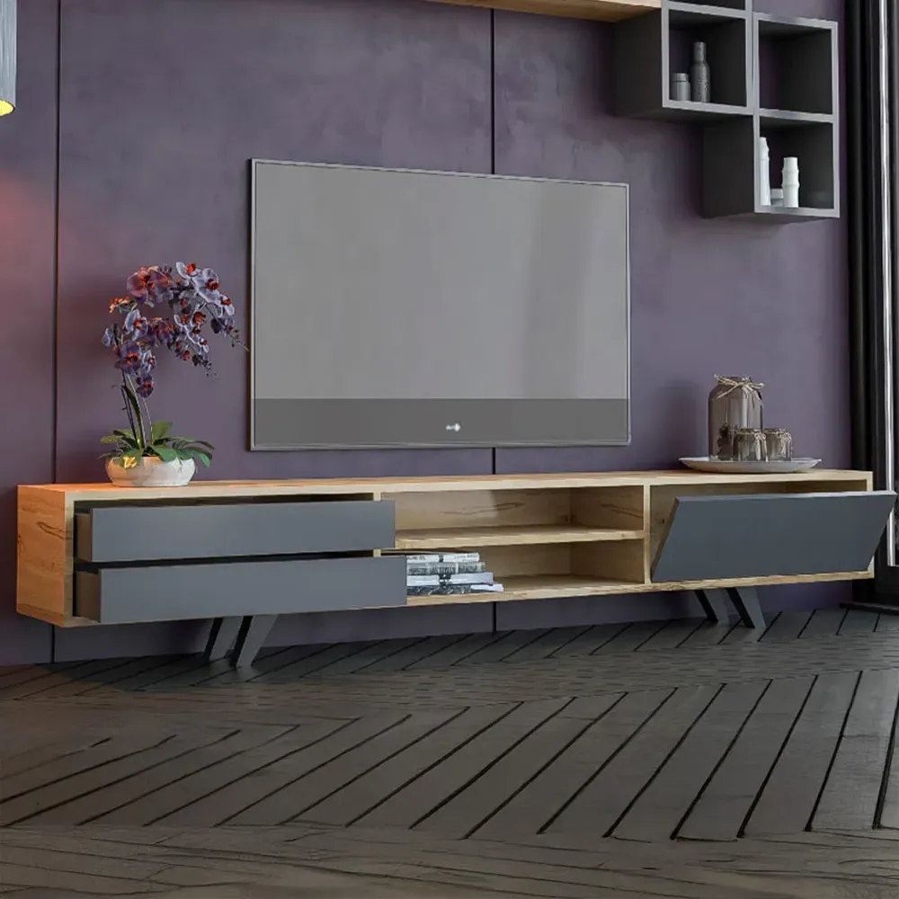 Malmo Single Door TV Unit with Storage - Anthracite, Oak image