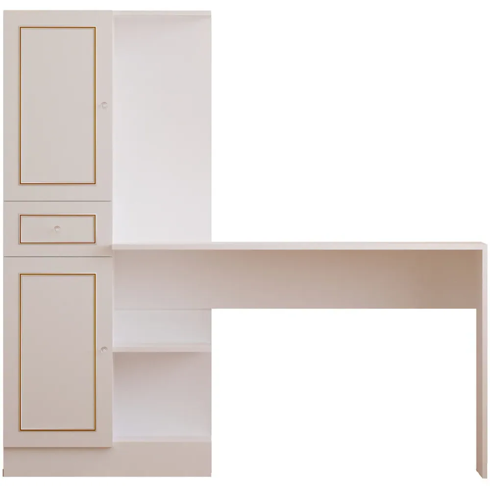 MARIE 2 Door Single Drawer Home Office Desk - White, Gold