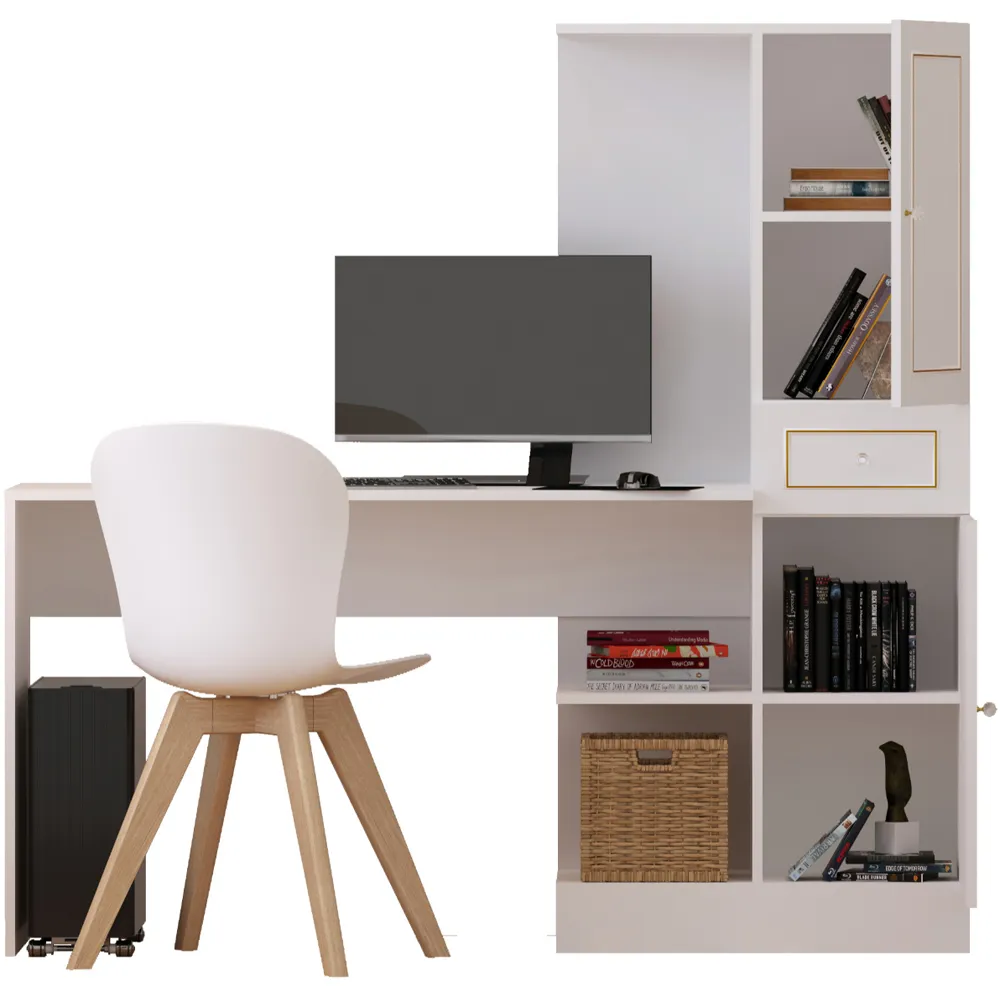 MARIE 2 Door Single Drawer Home Office Desk - White, Gold