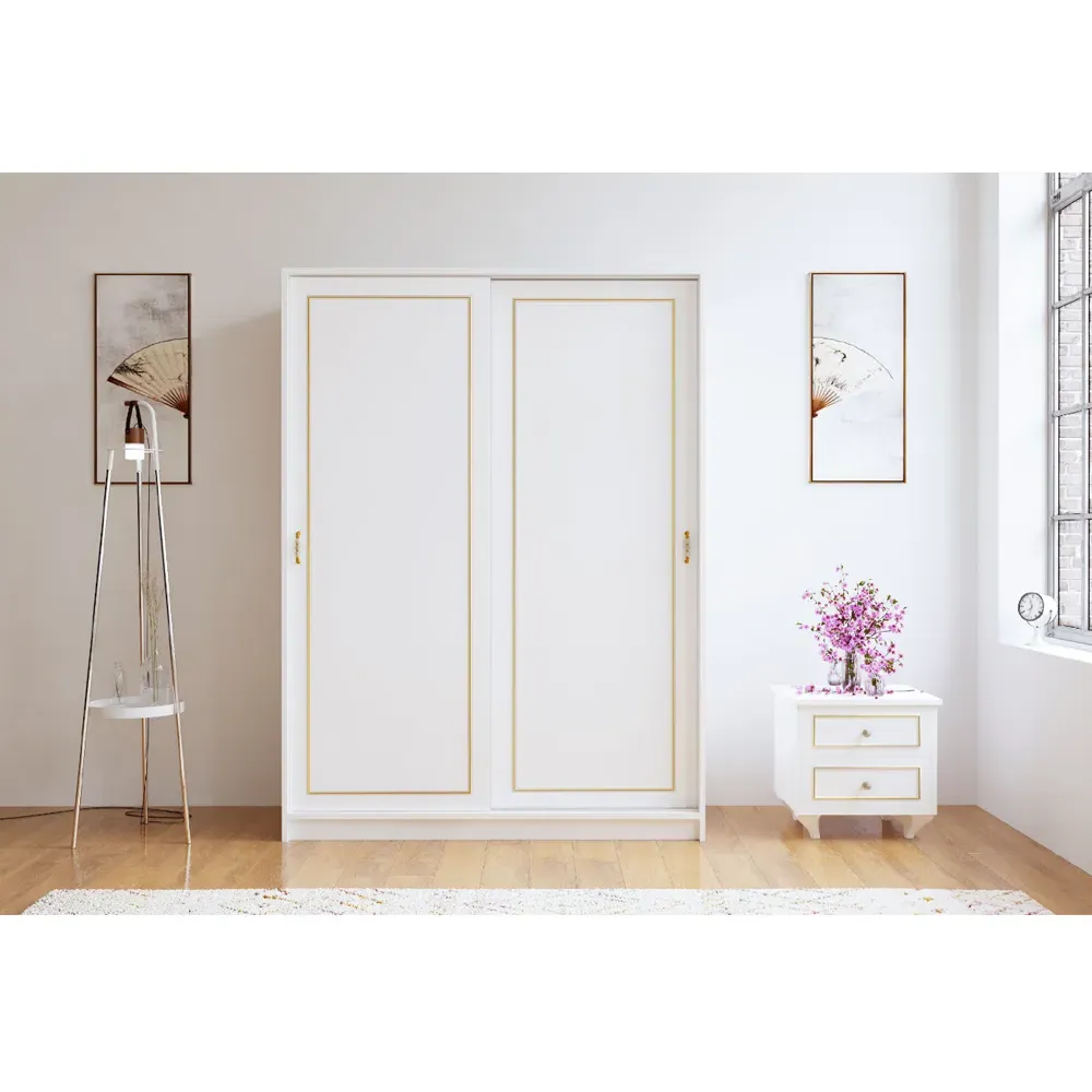 MARIE 2 Door Sliding Wardrobe - White, Gold