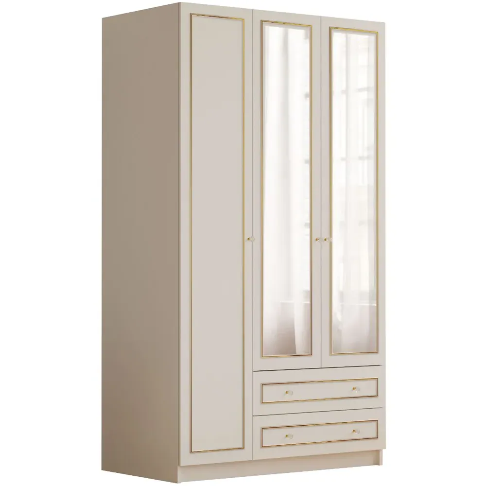 MARIE 3 Door 2 Drawer Mirrored Wardrobe - White, Gold