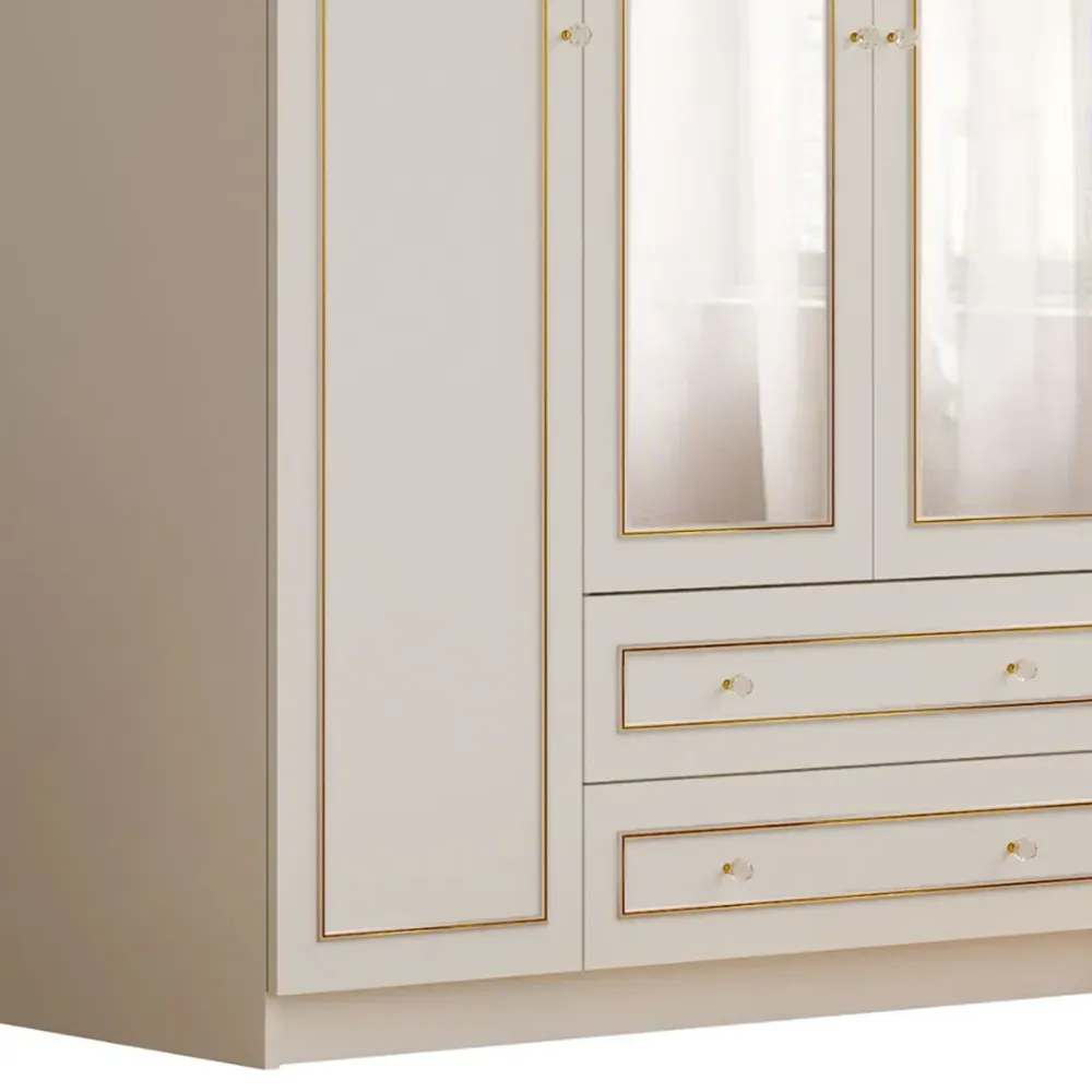 MARIE 3 Door 2 Drawer Mirrored Wardrobe - White, Gold