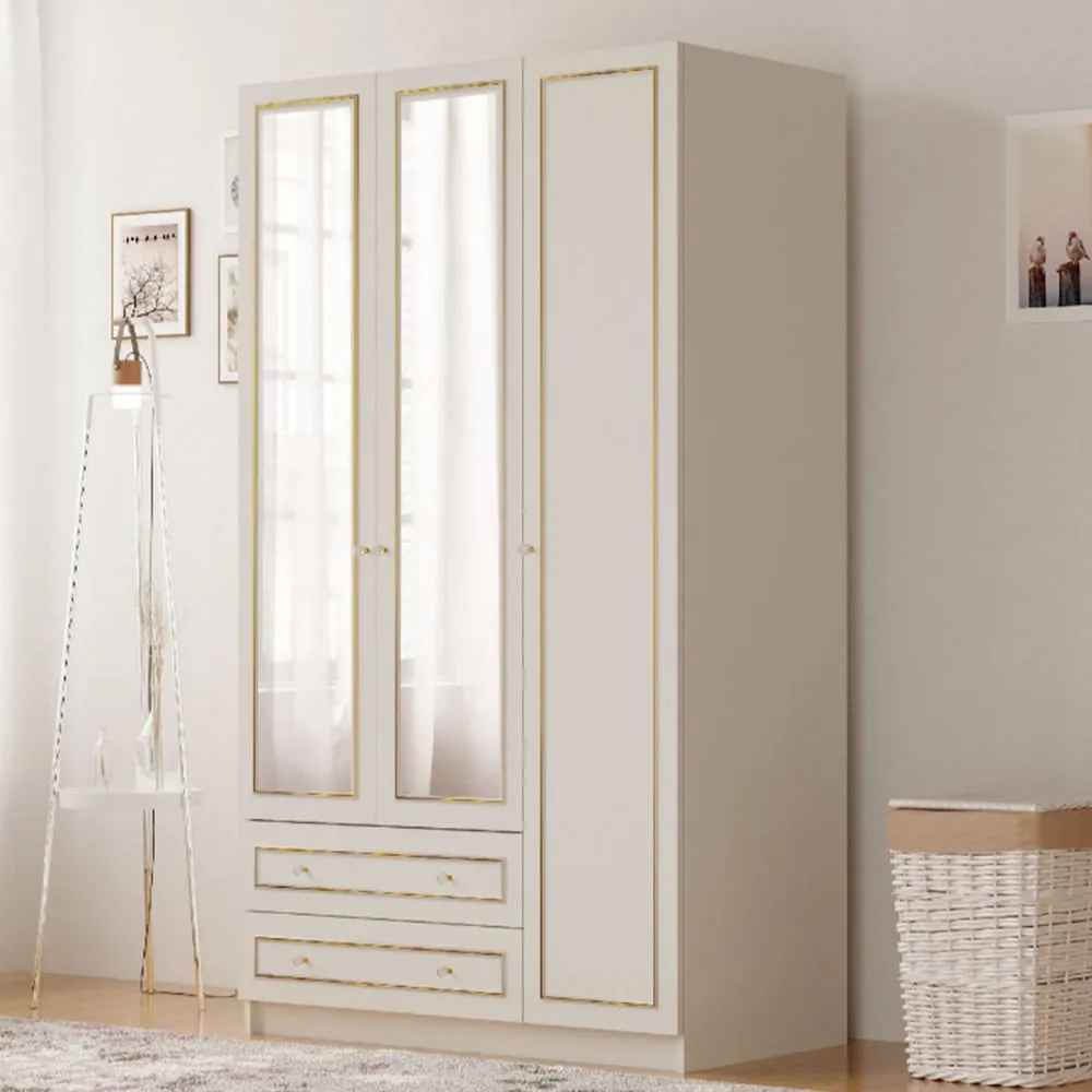 MARIE 3 Door 2 Drawer Mirrored Wardrobe - White, Gold image