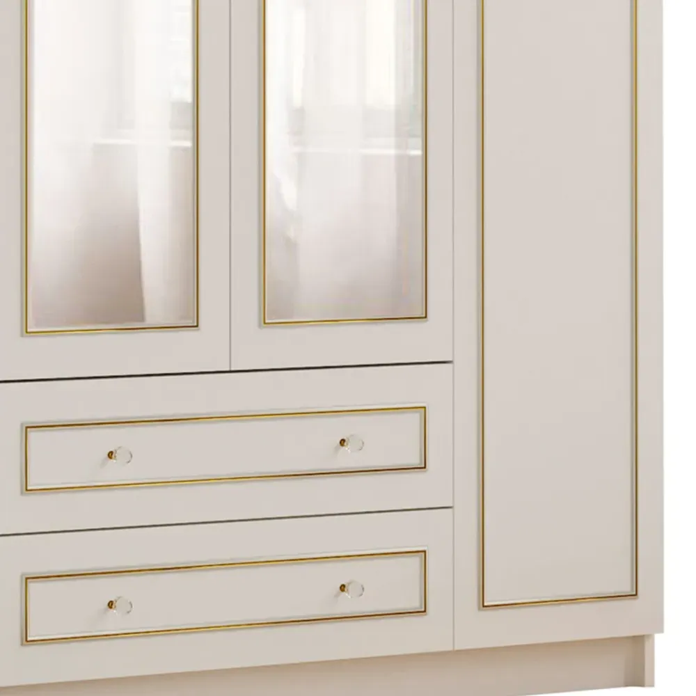 MARIE 4 Door 2 Drawer Mirror Wardrobe - White