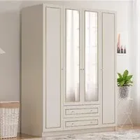 MARIE 4 Door 2 Drawer Mirror Wardrobe - White