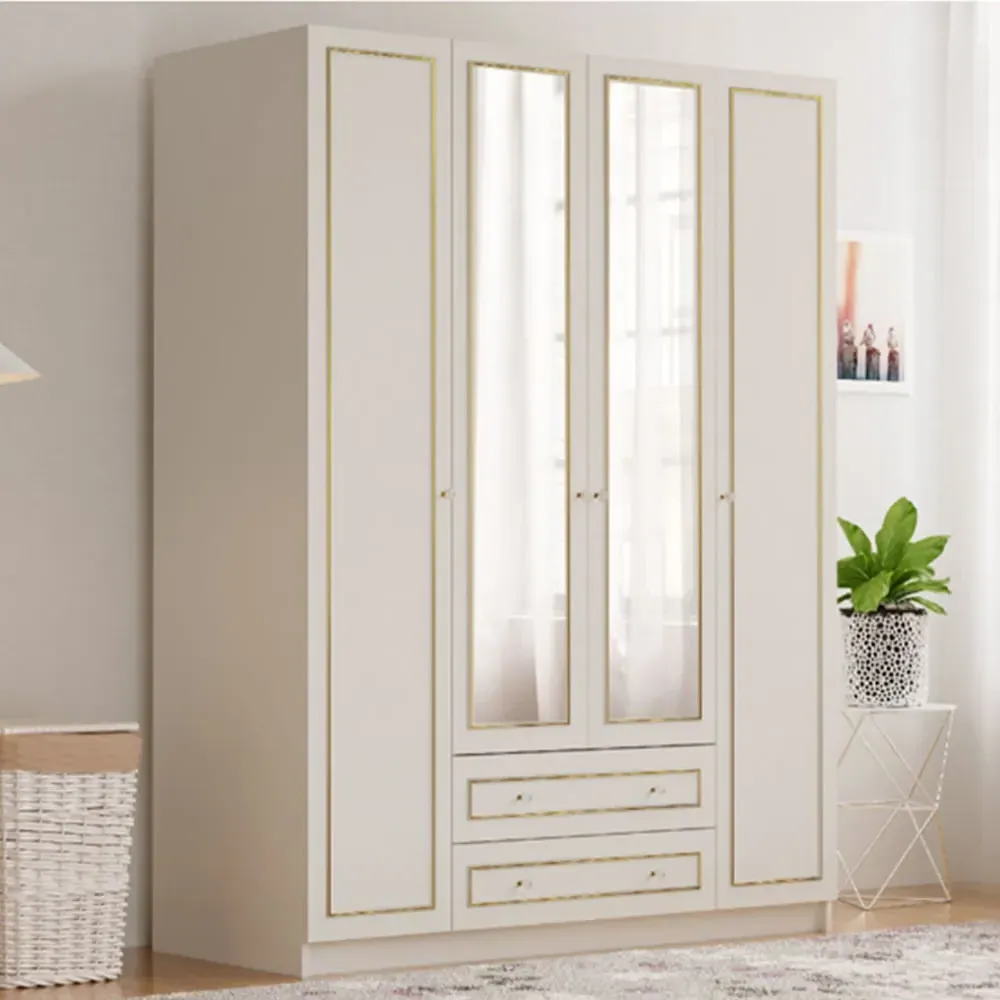 MARIE 4 Door 2 Drawer Mirror Wardrobe - White