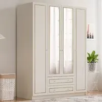 MARIE 4 Door XL Mirrored Wardrobe with Storage - White, Gold