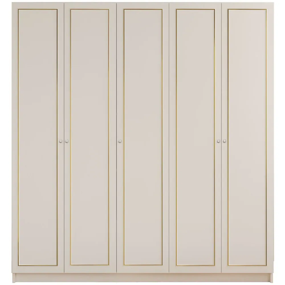 MARIE 5-Door Wardrobe - White, Gold