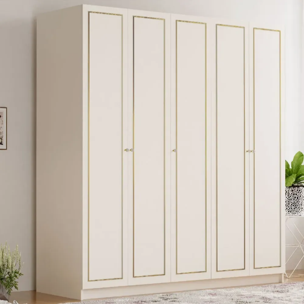 MARIE 5-Door Wardrobe - White, Gold image