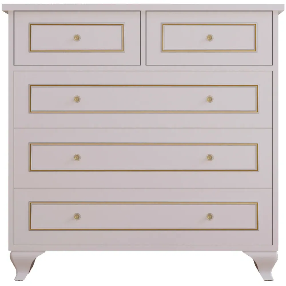MARIE 5 Drawer Chest of Drawers - White, Gold