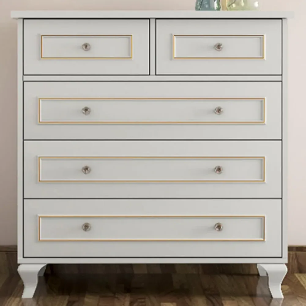 MARIE 5 Drawer Chest of Drawers - White, Gold image
