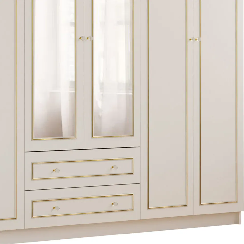 MARIE 6 Door 2 Drawer Mirror Wardrobe - White