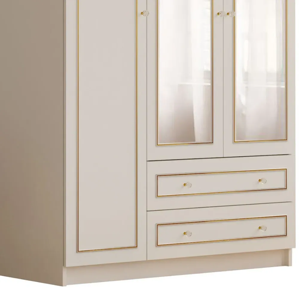 MARIE XL 3 Door 2 Drawer Mirrored Wardrobe - White, Gold