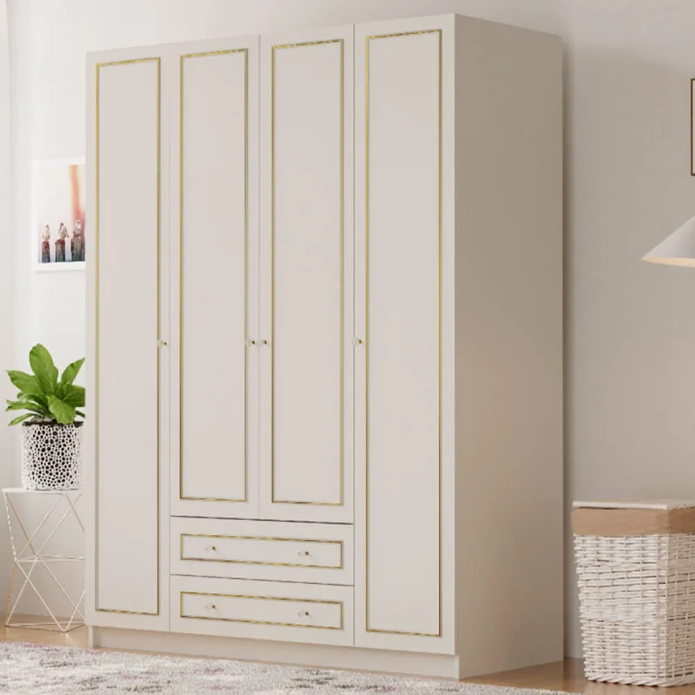 MARIE XL 4 Door 2 Drawer Wardrobe - White