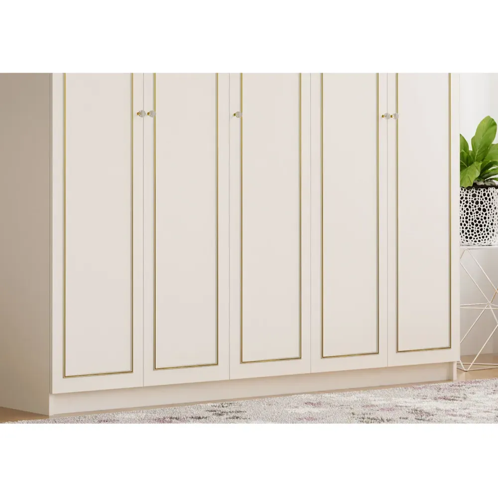 MARIE XL 5-Door Wardrobe - White, Gold