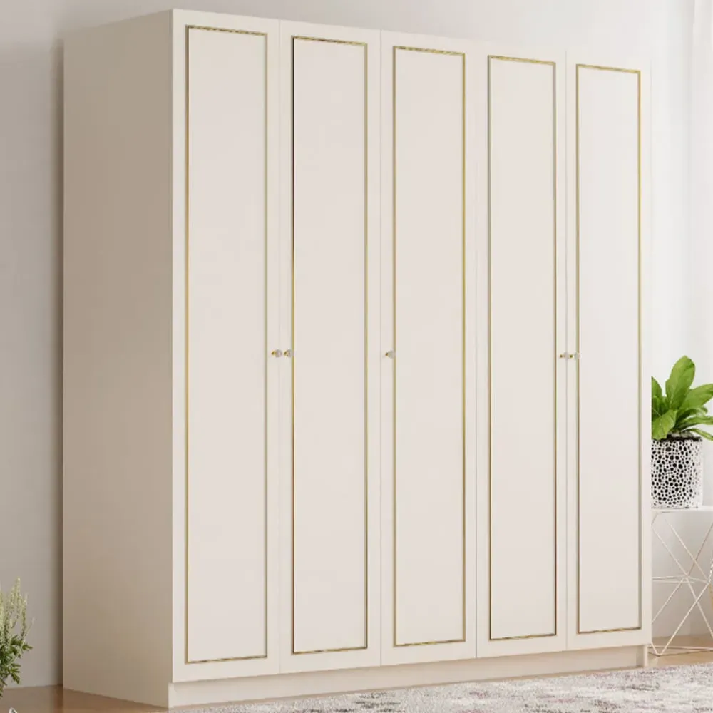 MARIE XL 5-Door Wardrobe - White, Gold